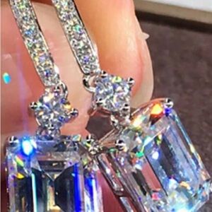 Exquisite 925 Sterling Silver Lab Created Crystal Drop Earrings For Women